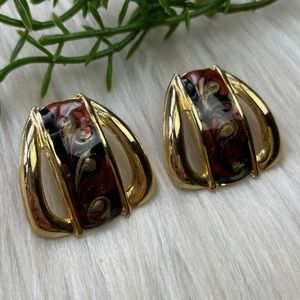 Vintage enamel paint gold tone earrings